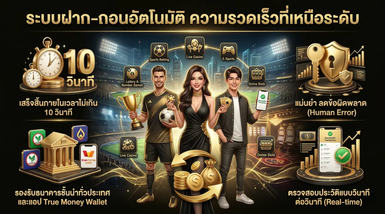 ฝากถอนไวใน 10 วินาที ระบบออโต้พรีเมียม รองรับทุกธนาคารและทรูวอลเล็ต